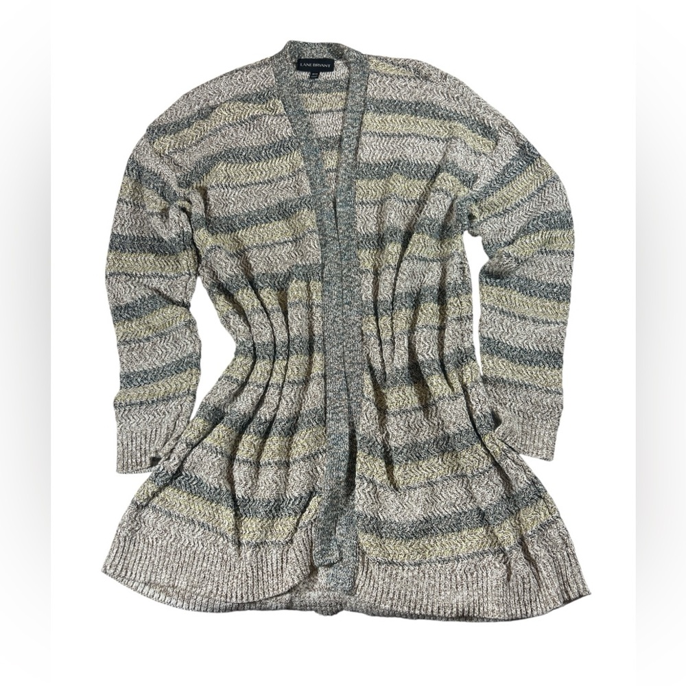 Lane Bryant Cardigan Sweater‎ Plus 18 20 Metallic Stripe Knit Longline Womens